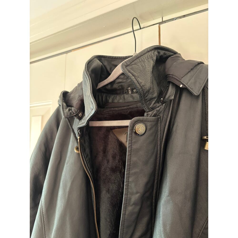 Vilanto Men's Black Leather Hooded Coat Size 3XL Zipper is not working - Picture 8 of 14
